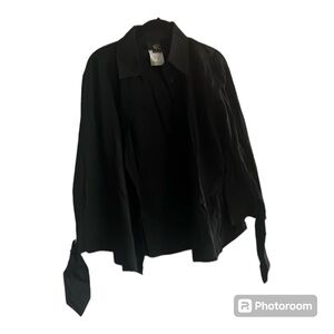 Just Cavalli black button down blouse with tie sleeves